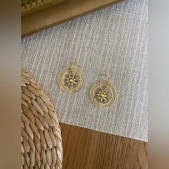 New Sun Celestial Gold Double Hoop Earrings Bohemian Hippie - Picture 2 of 2